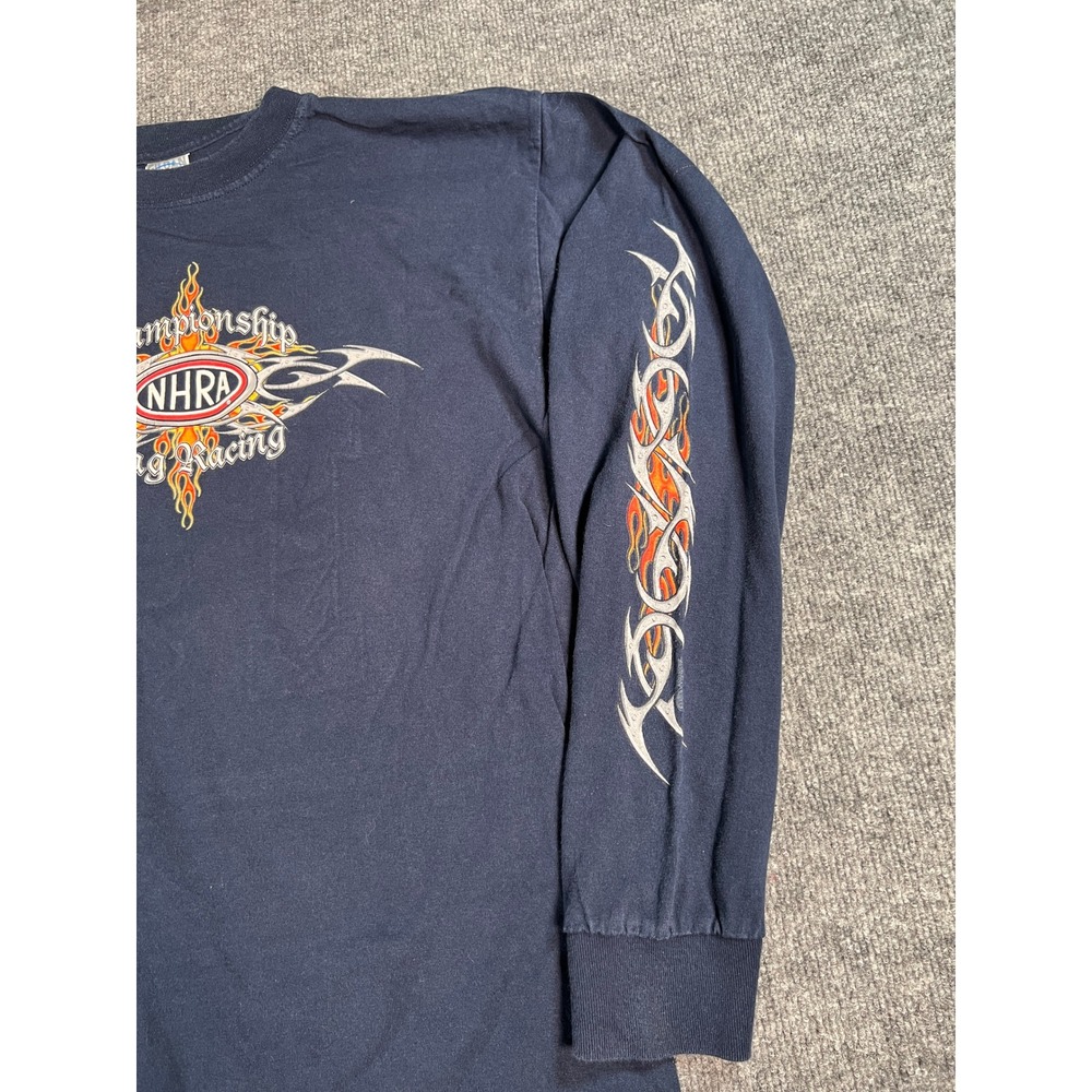 Vintage NHRA Drag Racing T-Shirt Men Large Navy Blue Long Sleeve Tribal Flames - Picture 4 of 9